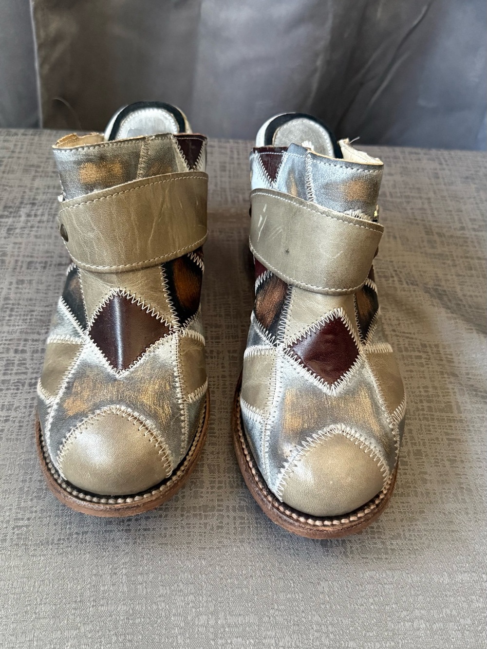 freebird Metallic Silver & Brown Patchwork Leather Clog Mules